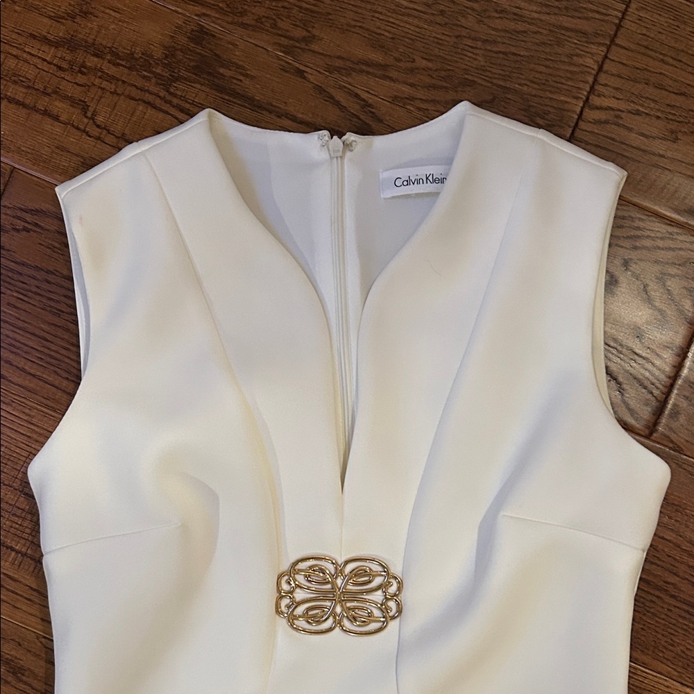 Calvin Klein Ivory Dress with Gold Detail